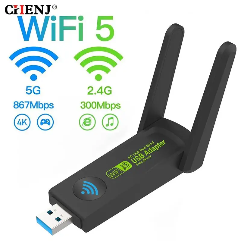 

1300Mbps WiFi USB Adapter Dual Band 2.4G/5Ghz Wi-Fi Dongle 802.11AC Powerful Antenna Wireless Receiver For PC/Laptop Driver Free