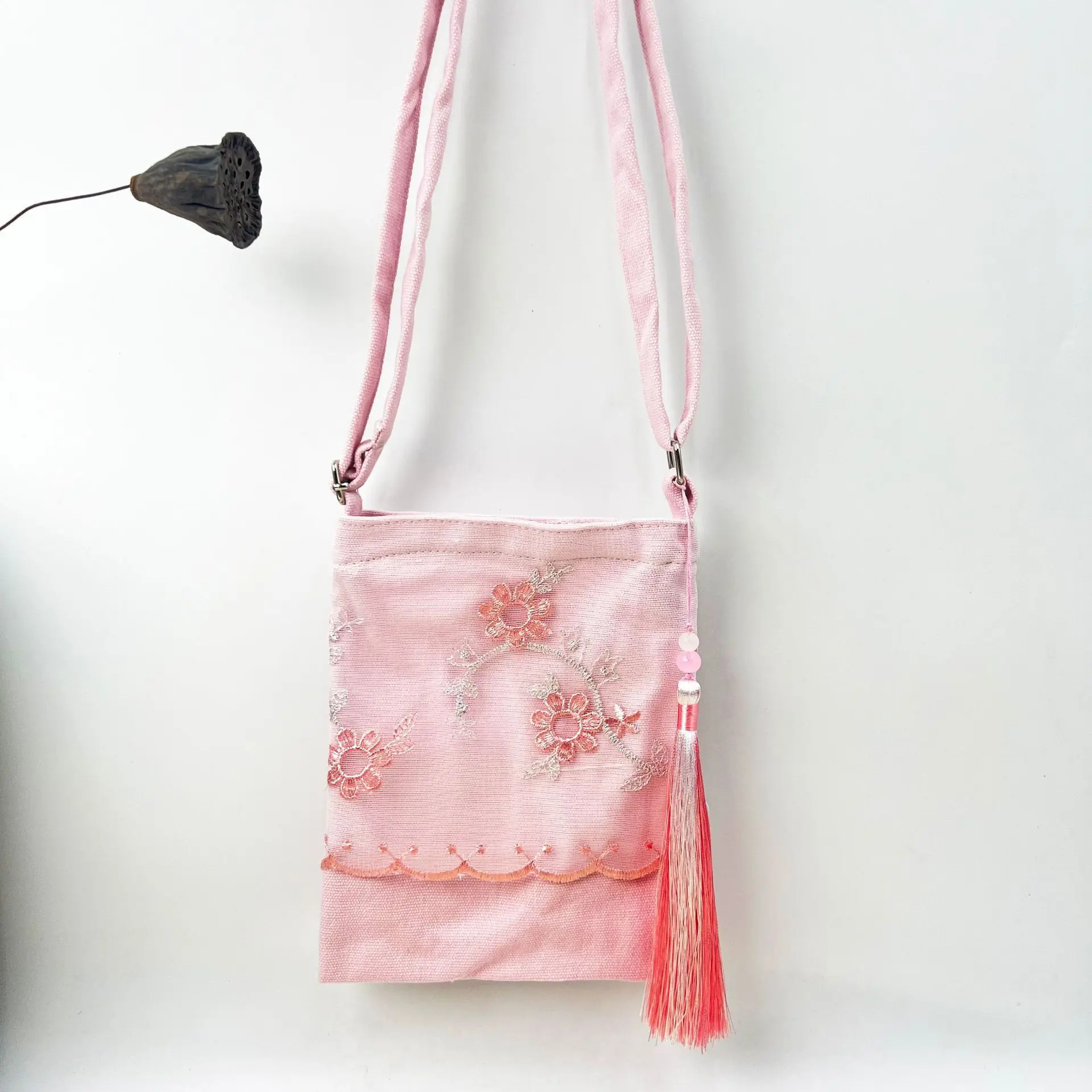 الدانتيل والتطريز الهاتف المحمول حقيبة مربعة صغيرة الفنية ومتعددة الاستخدامات Hanfu الصينية الطازجة يقترن هدايا الربيع والصيف B1 #6