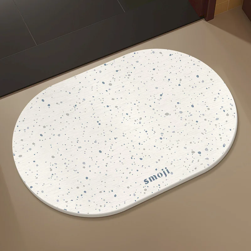 VIKAMA Oval Terrazzo Wave Point Bath Mat, High Water Absorption Fast Drying Anti Slip Carpet Shower Entrance Home Decoration