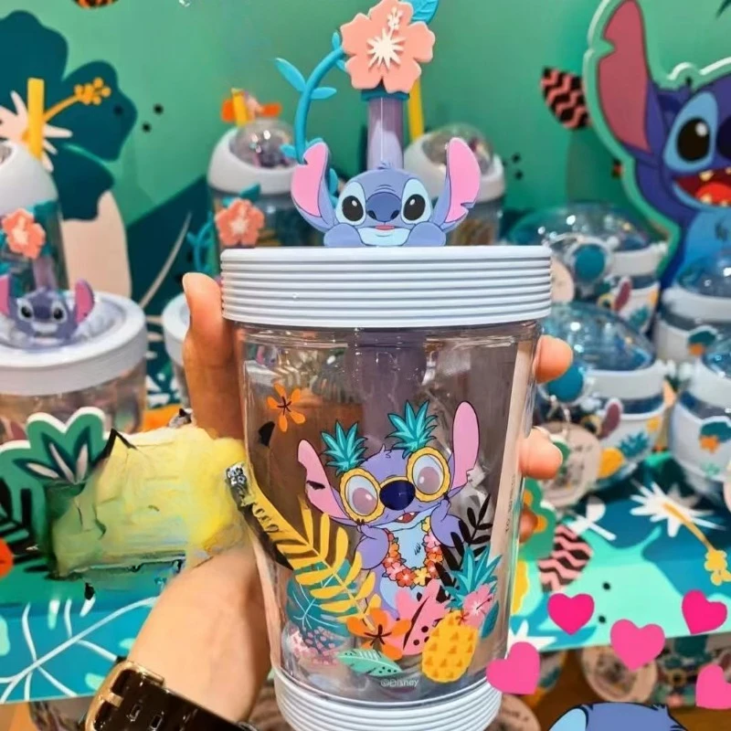 New Disney Lilo & Stitch cute creative kawaii sippy cup personalized anime movie character cartoon transparent plastic water cup