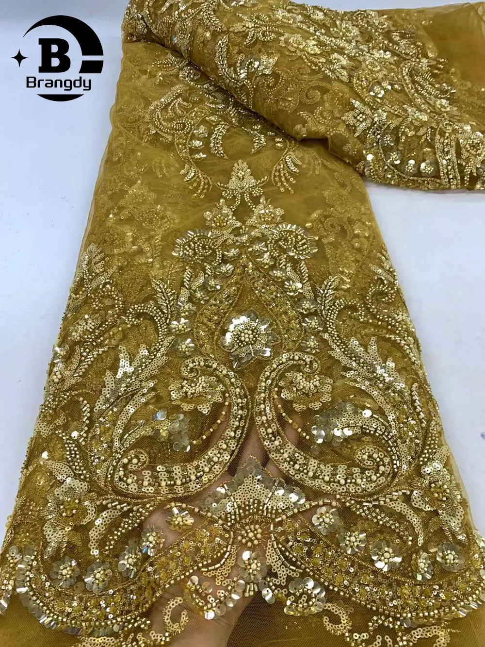 Brangdy-Tissu en Dentelle avec Perles Françaises pour Mariage Nigwin, Paillettes Africaines de Haute Qualité, pour Marié, 2024