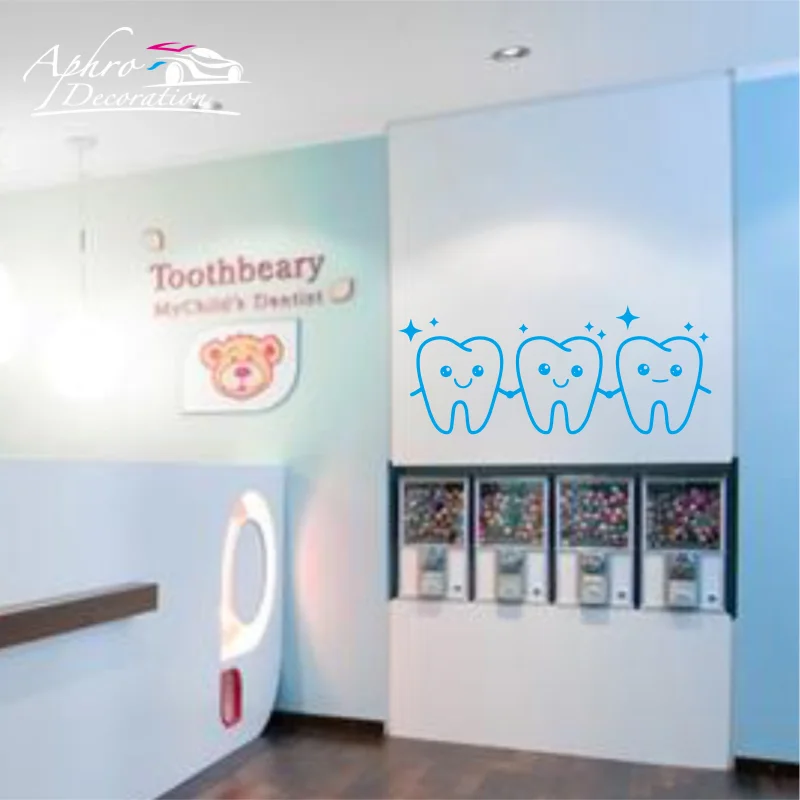 Cartoon Style Three tooth Dental health wall stickers Environmental Protection Vinyl Stickers For Kids Rooms Wall Art Decal #140