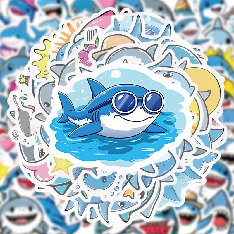 50 Cute Shark Graffiti Stickers, Suitable for Water Bottles, Laptops, Phone Decorations, Suitcases, Skateboards, Guitars, Gift Boxes, Party Decorations, Holiday Gifts