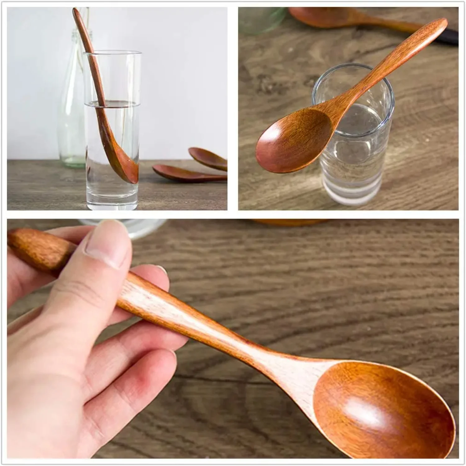 Set of 3 Classic 7 Inch Natural Wooden Soup Spoons for Tea, Coffee, and Honey - Perfect for Serving, Mixing, and Tasting Spoon