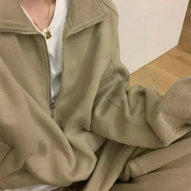 여성용 긴팔 포켓 운동복 바지 세트, 맨투맨 의류, 스포츠 세트 지퍼, 가을, 겨울, 한국 2024 신상