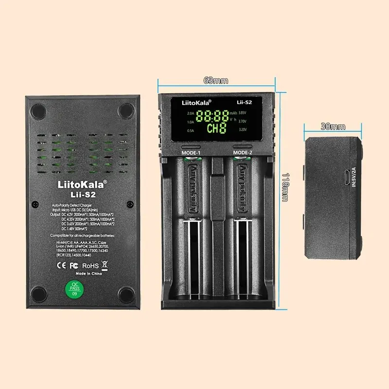 LiitoKala Lii-S2 Battery Charger Auto-polarity Detection For 18650 26650 16340 18350 10400 14500 AA AAA Li-ion Batteries