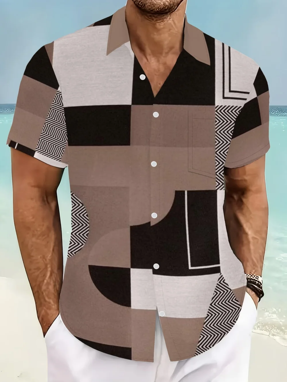 New Hawaii Men's Vintage Plaid Shirts Casual Breathable Simple Short Sleeve Tops Beach Party Tops Short Sleeve Men's Clothing