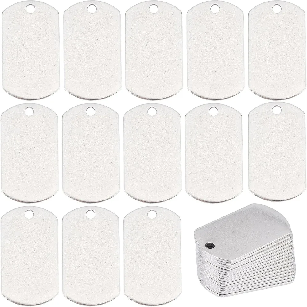 1 Box 50Pcs Blank Charms Stainless Steel Stamping Blanks Rectangle Blank Tags Dog Cat Collar Charms Metal Pet Charm Base Blank