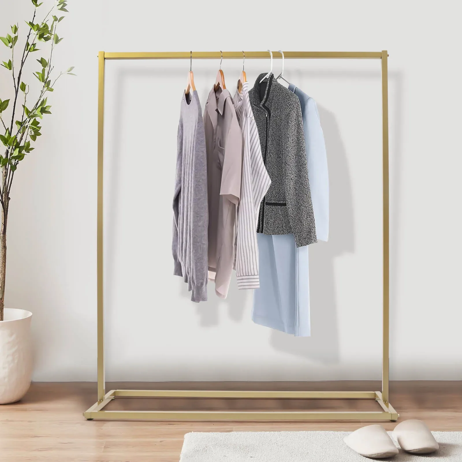 

1 High-Quality Steel Clothes Rack - for Clothing Stores Bedroom - Sturdy Rust-Resistant Easy Access - Bright Gold Finish