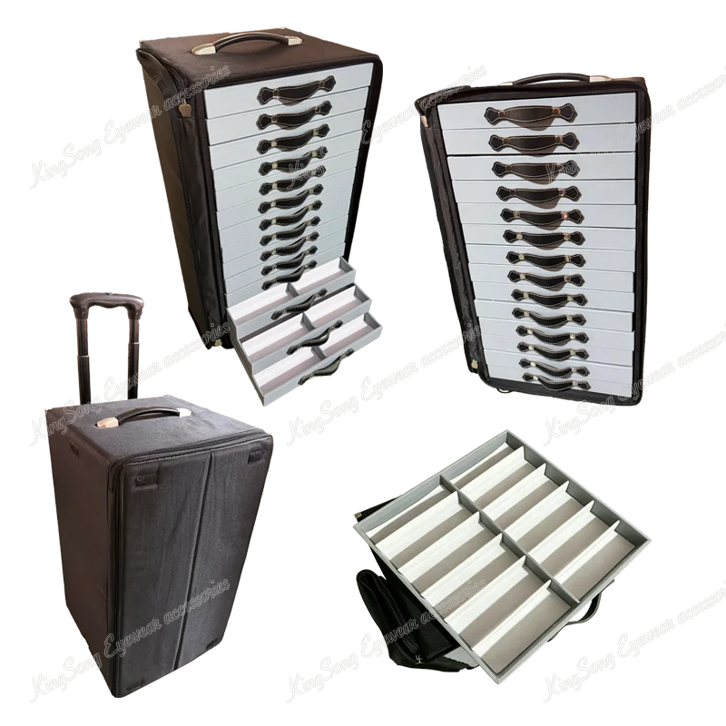 KSD254 Wheeled Drawer Style Eyewear Storage and Display Case w/Trolley Handle Capacity 168pcs