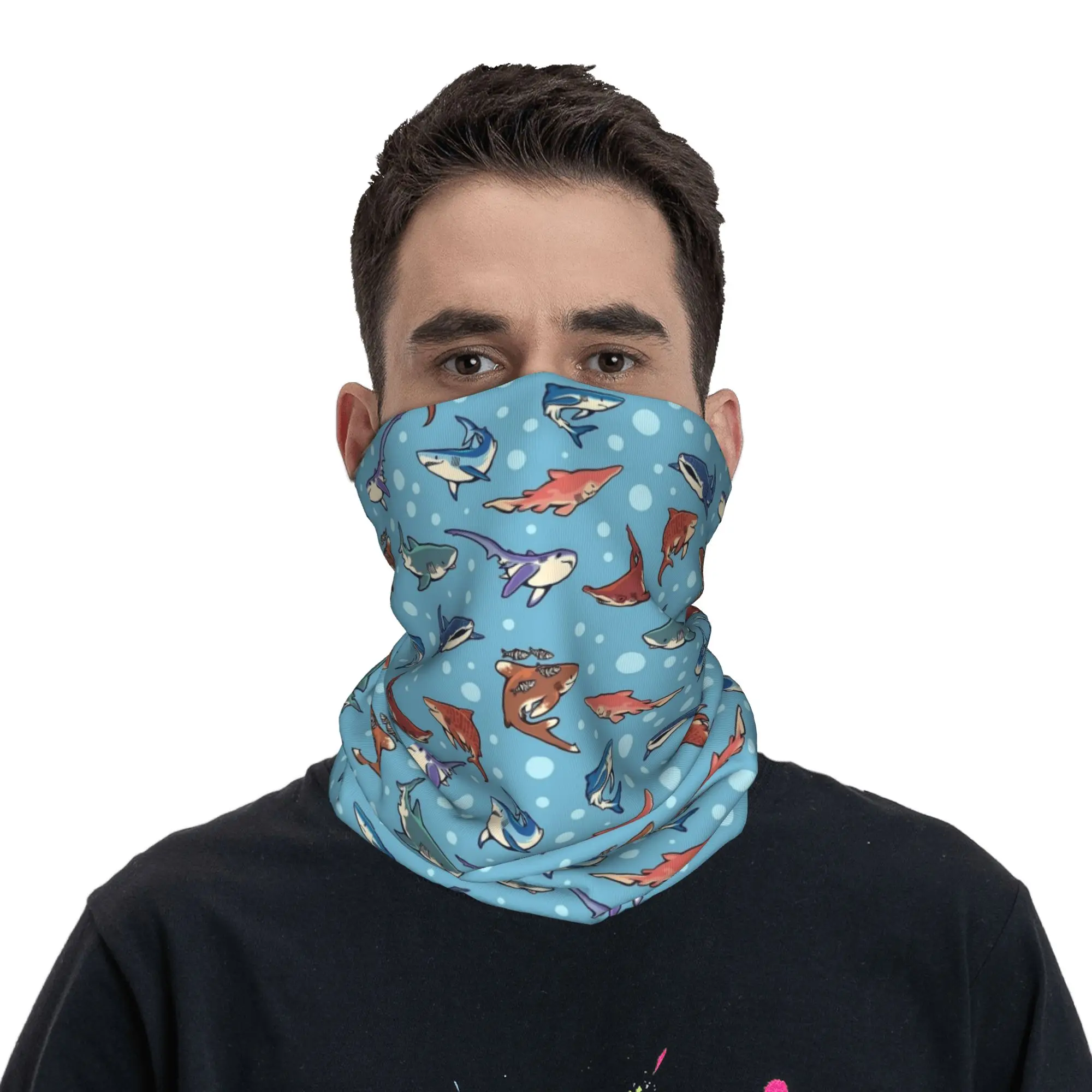 Sharks in the Light Blue Ocean Shark Bandana Neck Cover  Wrap Scarf Multifunctional Headwear Cycling Adult Windproof