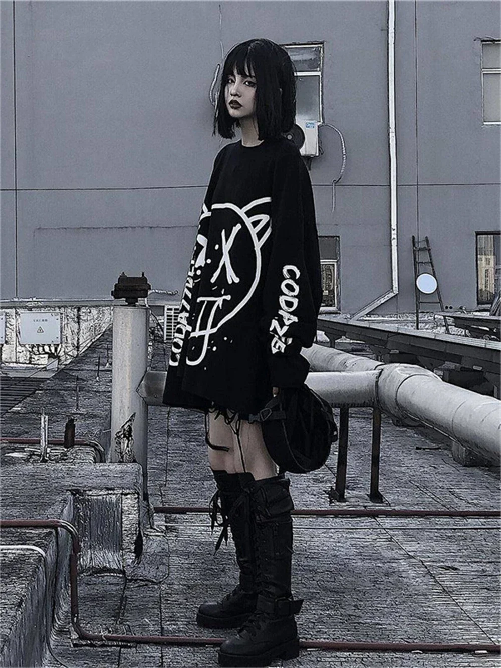 2024 Harajuku Women Alt Emo Tshirts Oversized Long Sleeve Black Pullovers Grunge Rock Loose T-Shirt Hip Hop Punk Streetwear Tees