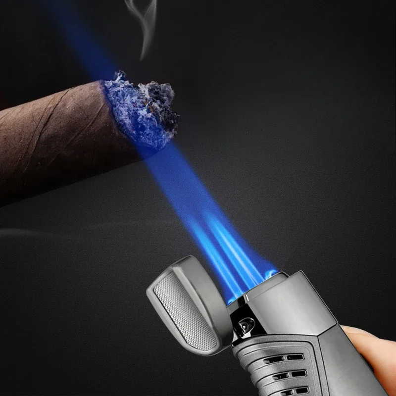 Bestselling JOBON Triple Blue Flame Cigar Lighter Hidden Cigar Cutter Design Adjustable Flame Size Windproof Ignition Tool