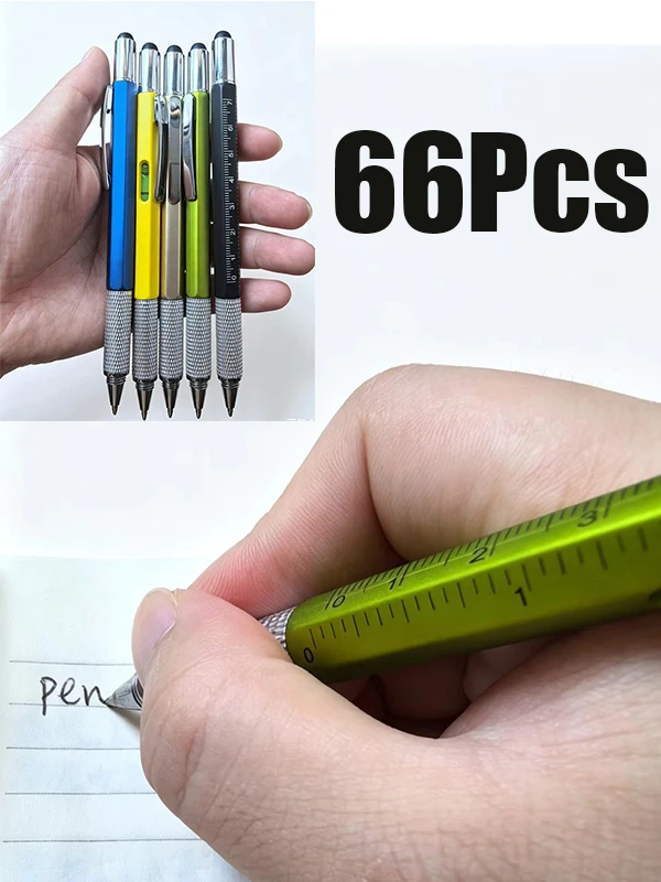 66Pcs Portable Plastic Utility Tool Ballpoint Pen Multi Touch Stylus Measuring Ruler Spirit Level Double Screwdriver