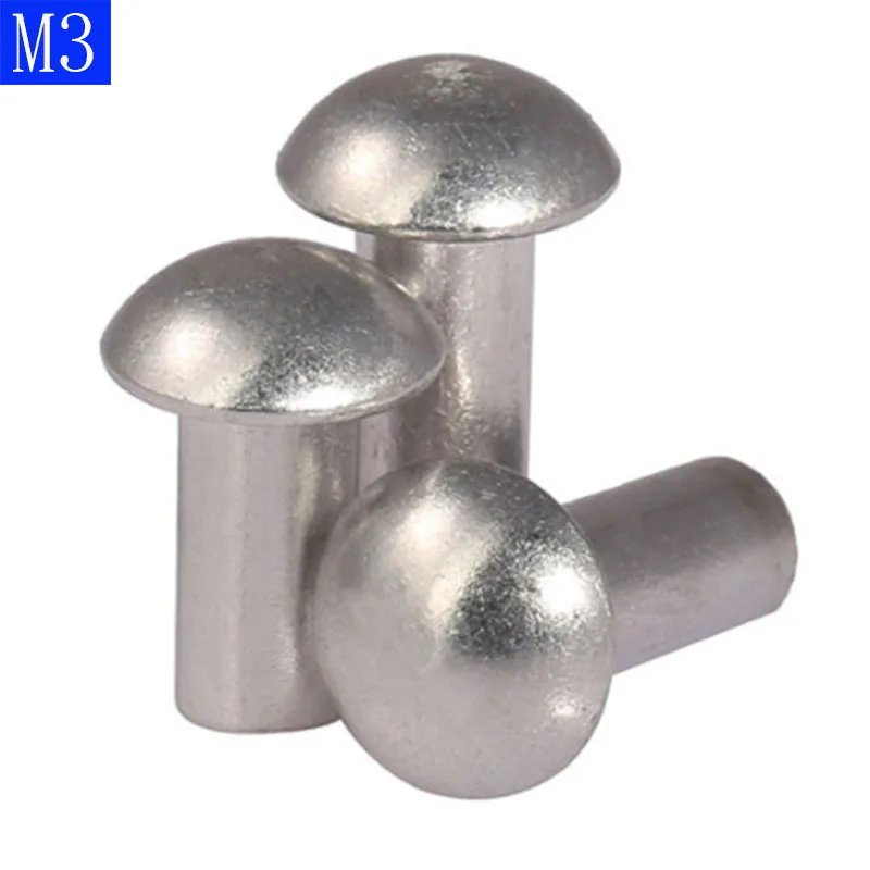 

M3 3mm Pan Button Head Knurling Rivets Solid Aluminum Rivet Fasteners Nut Insert