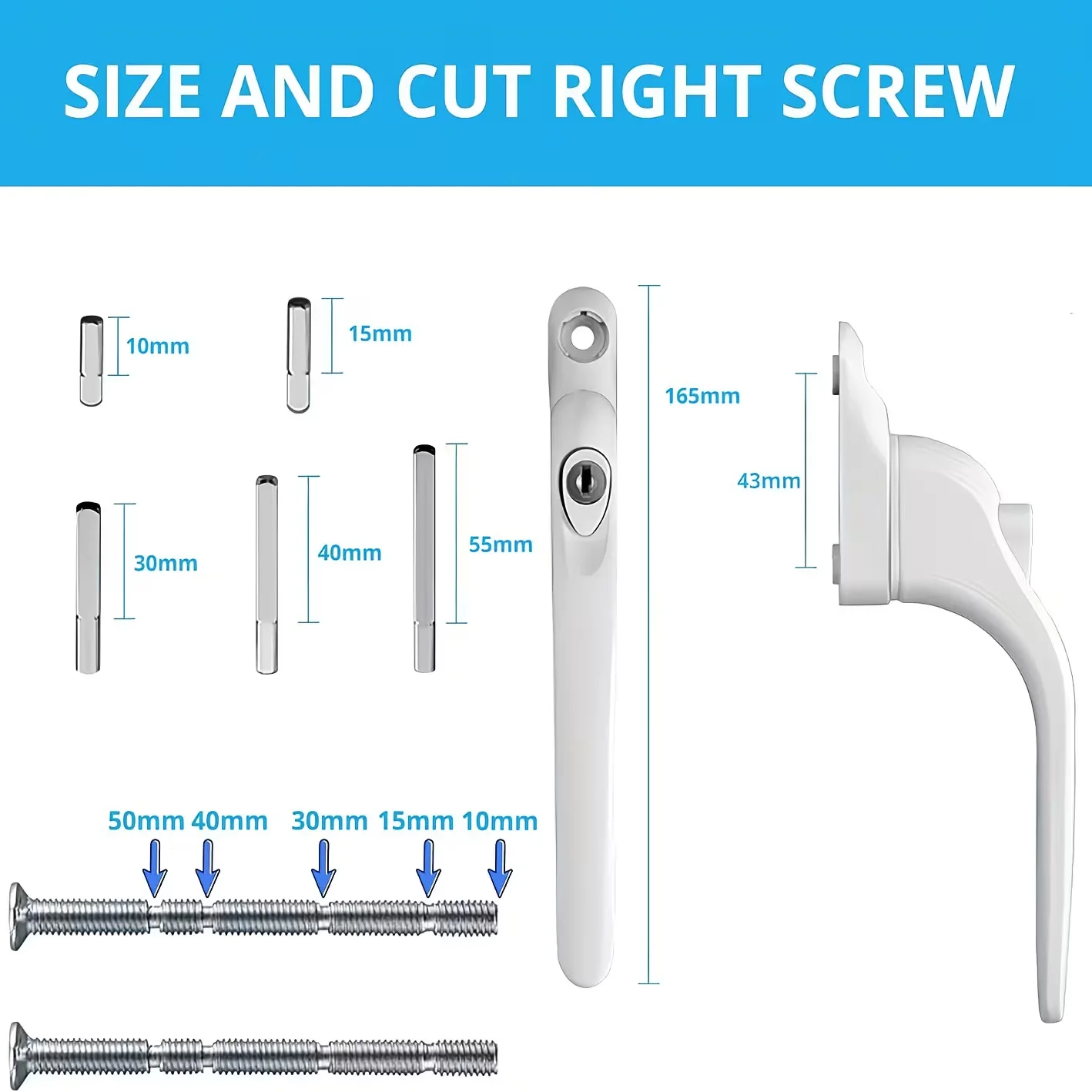 Picture 3: 2PACK UPVC Window Handle Universal Espag Key Locking For Double Glazing-White