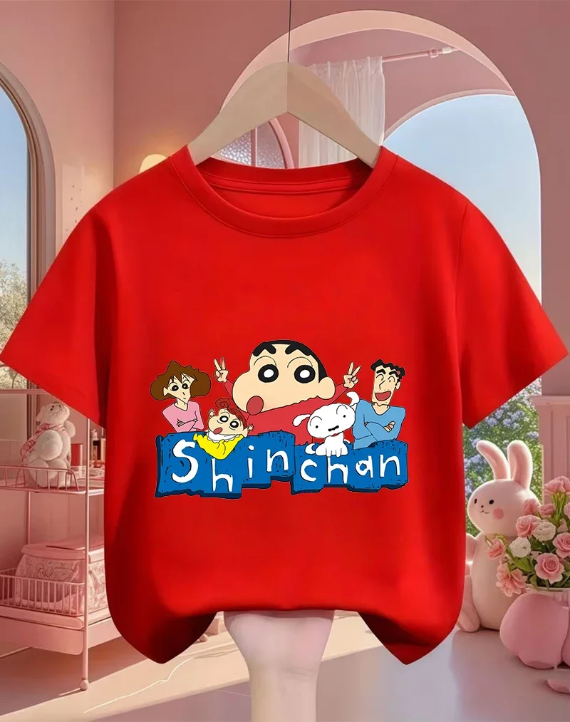 Summer Casual Crew Neck T Shirt Cute Kawaii Cartoon Street Fashion Tops For Kids Crayon Shin Chan Boys Girls 3 14 Years