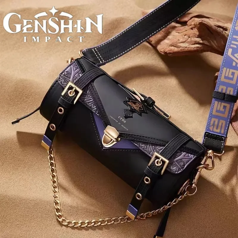 Game Genshin Impact Cyno Shoulder Bags Cosplay Unisex PU Leather Uniform Messenger Bag Accessory Student Handbag Prop Halloween