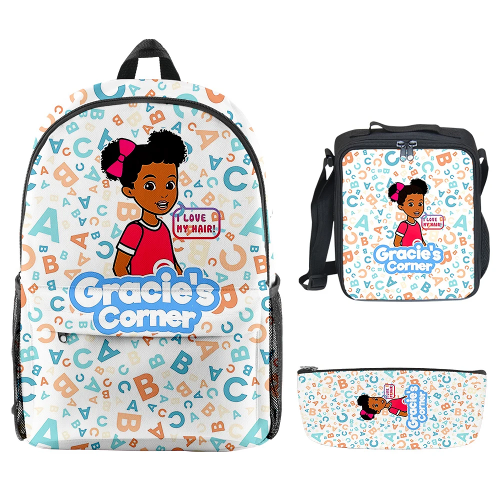 Novità popolare Gracies Corner Stampa 3D 3 pezzi / set Borse da scuola per studenti Zaino per laptop Zaino Borsa da pranzo a tracolla Astuccio