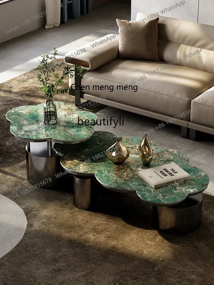 

cc182R Stone Plate Coffee Table Living Room Advanced Creative Artistic Sense Coffee Table TV Cabinet Combination