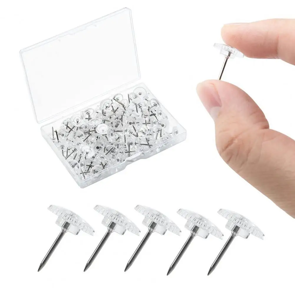 Plástico transparente Cabeça Polegar Tachas, Clear Pins Push, Fixação de documentos escolares, Pushpin Profissional, Material de Escritório Escolar, 100Pcs