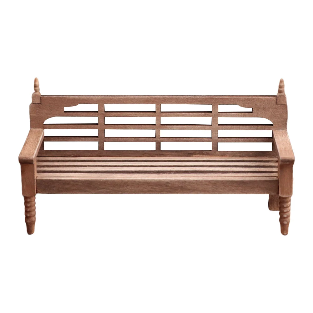Outdoor Bench Mini House Ornament Furniture Adornments Tiny Decor Miniature Long Stool Accessories Wood Decoration