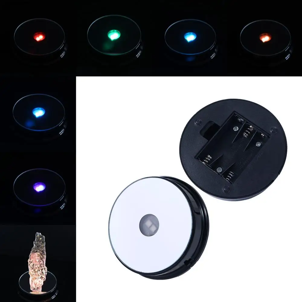 Battery Operate 1 pcs Photography Props Gift Showing Black Colorful Crystal Light Base LED Ornament Luminous Base Display Stand