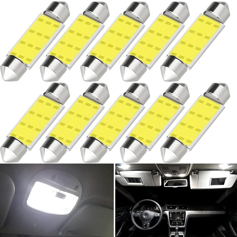 10 PCS C5W LED Bulb Festoon 31mm 36mm 39mm 41mm LED COB 12SMD 12V 7000K White Car Interior Reading Trunk License Plate Lights