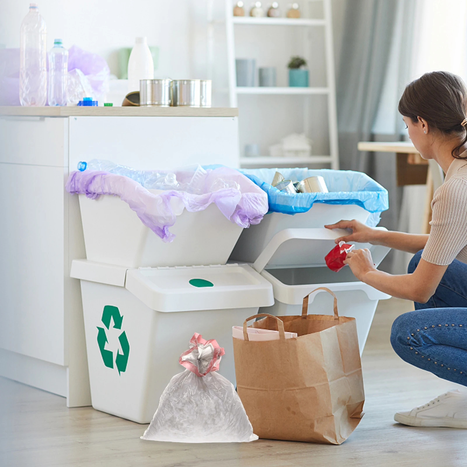 

3 Rolls Rope-wired Garbage Bags Trash Portable Rubbish Disposable Kitchen Drawstring