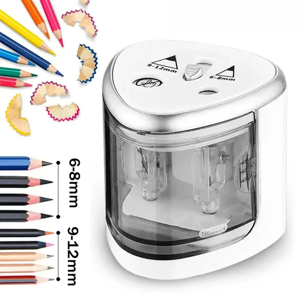 Electric Pencil Sharpener Dual Hole Automatic Battery Operated Pencil Shaver for Standard Colored Pencils Pupil Writing Stationery School Office Art Supplies Compact Design Easy to Use for Student Teacher Artist Drawing Gift for Kids Boy Girl Children