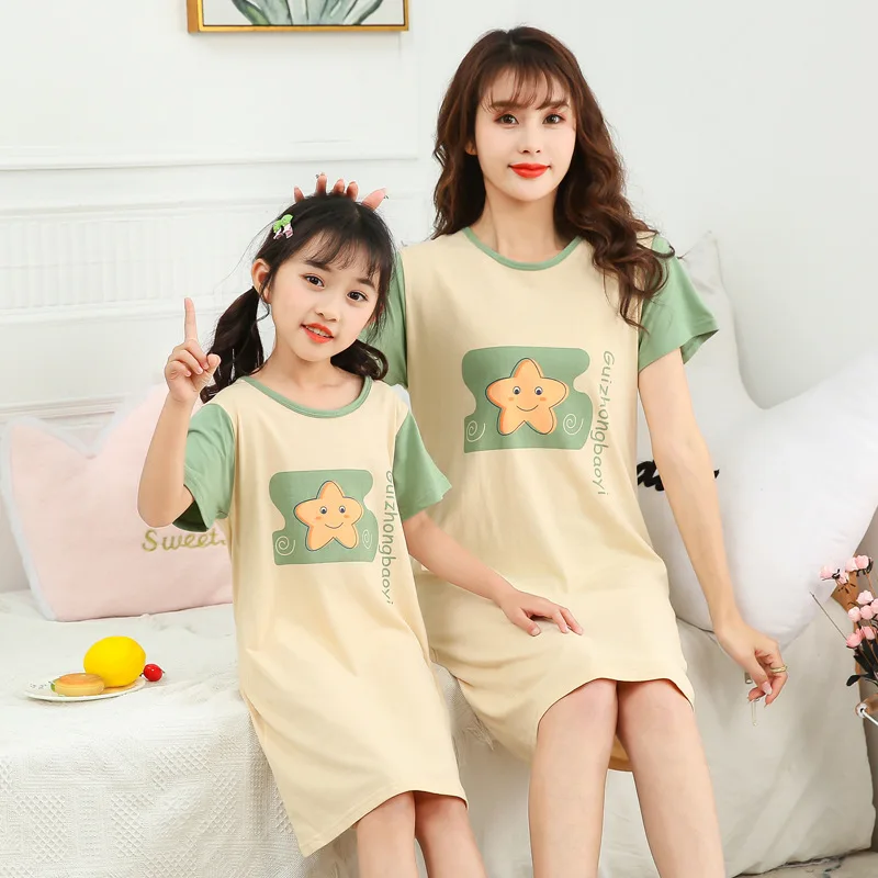 Cartoon Girls Cotton Nightdress Sleeping Dress Children Summer Short-sleeved Nightgowns Big Girl Sleepwear Plus Size Night Dress