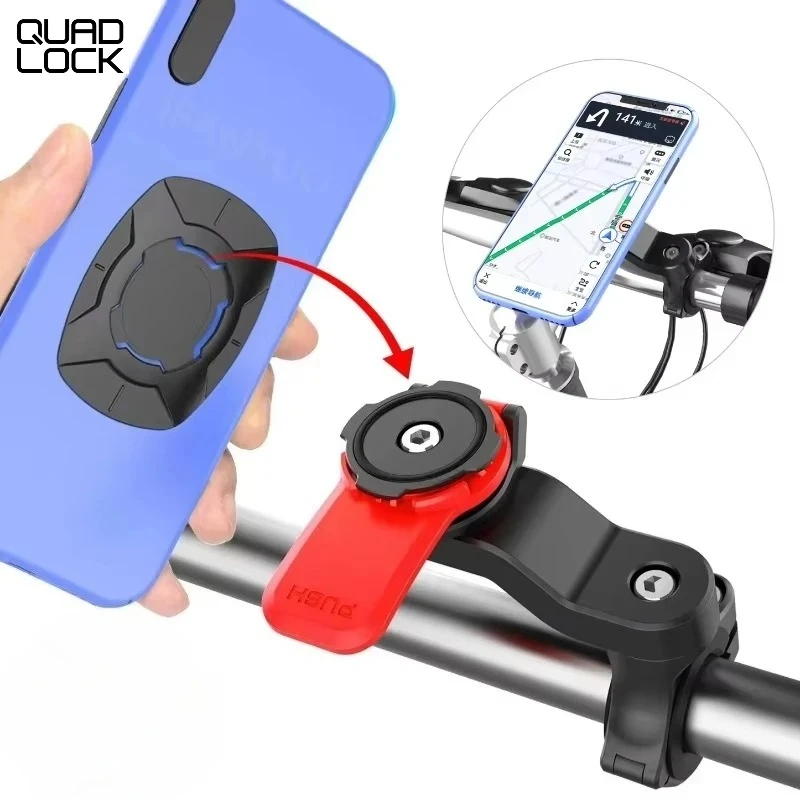 QUAD-LOCK Motorcycle Bike Phone Holder Stand Anti-shake Handlebar Stem Holder 360° Rotatable Navigation Support Security Bracket