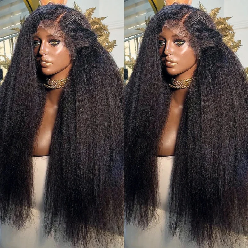 

Бесклеевой длинный яки, 26 дюймов, плотность 180, черный, странный, прямой, глубокий парик спереди, для женщин, с детскими волосами, предварительно выщипанные, ежедневно