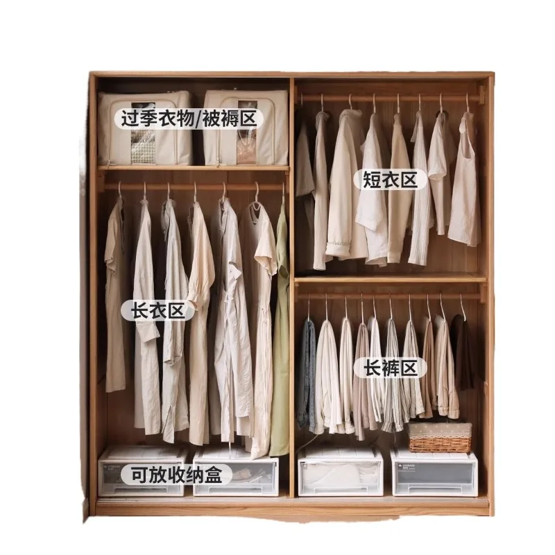 

Solid wood wardrobe bedroom household white wardrobe modern simple oak sliding door storage cabinet