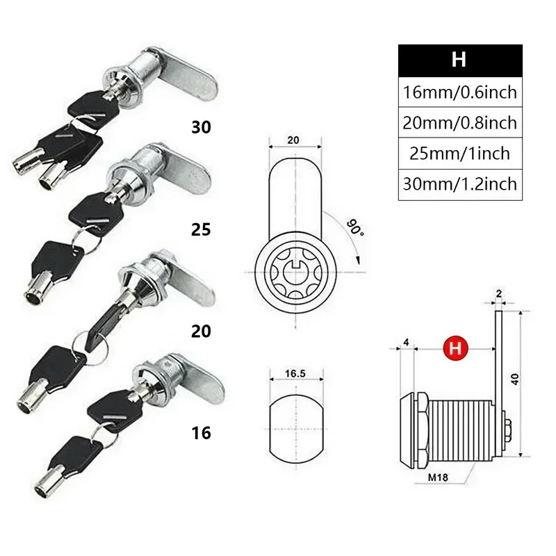 Cylinder Locks Door Cabinet Mailbox Padlock Drawer Cupboard Box Lock With 2 Keys For Furniture Hardware