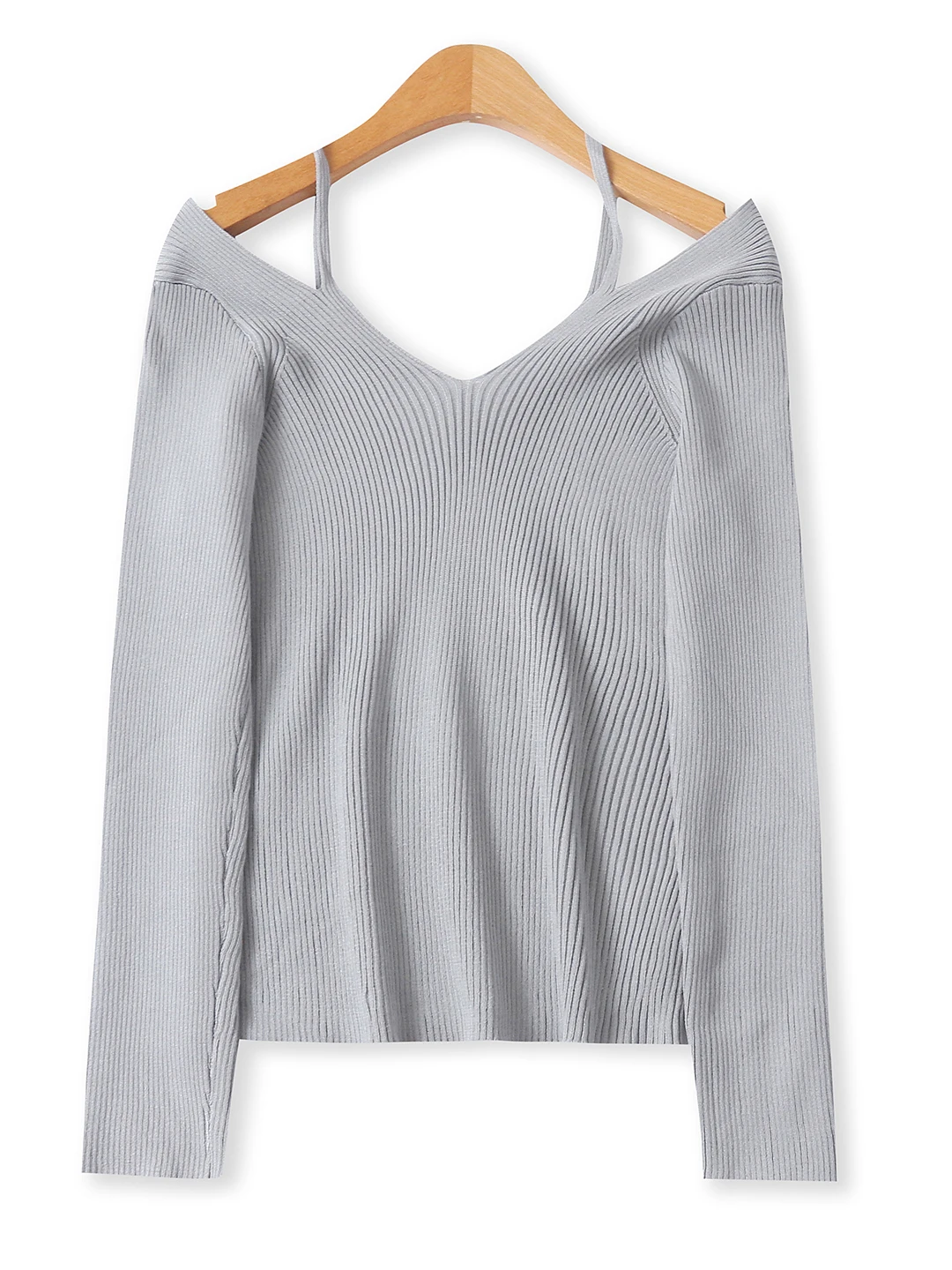 سترة محبوكة طويلة من Oulder Bared V-Ne بقصة ضيقة عالية المرونة للخريف سترة نسائية جديدة قابلة للتنفس 8890