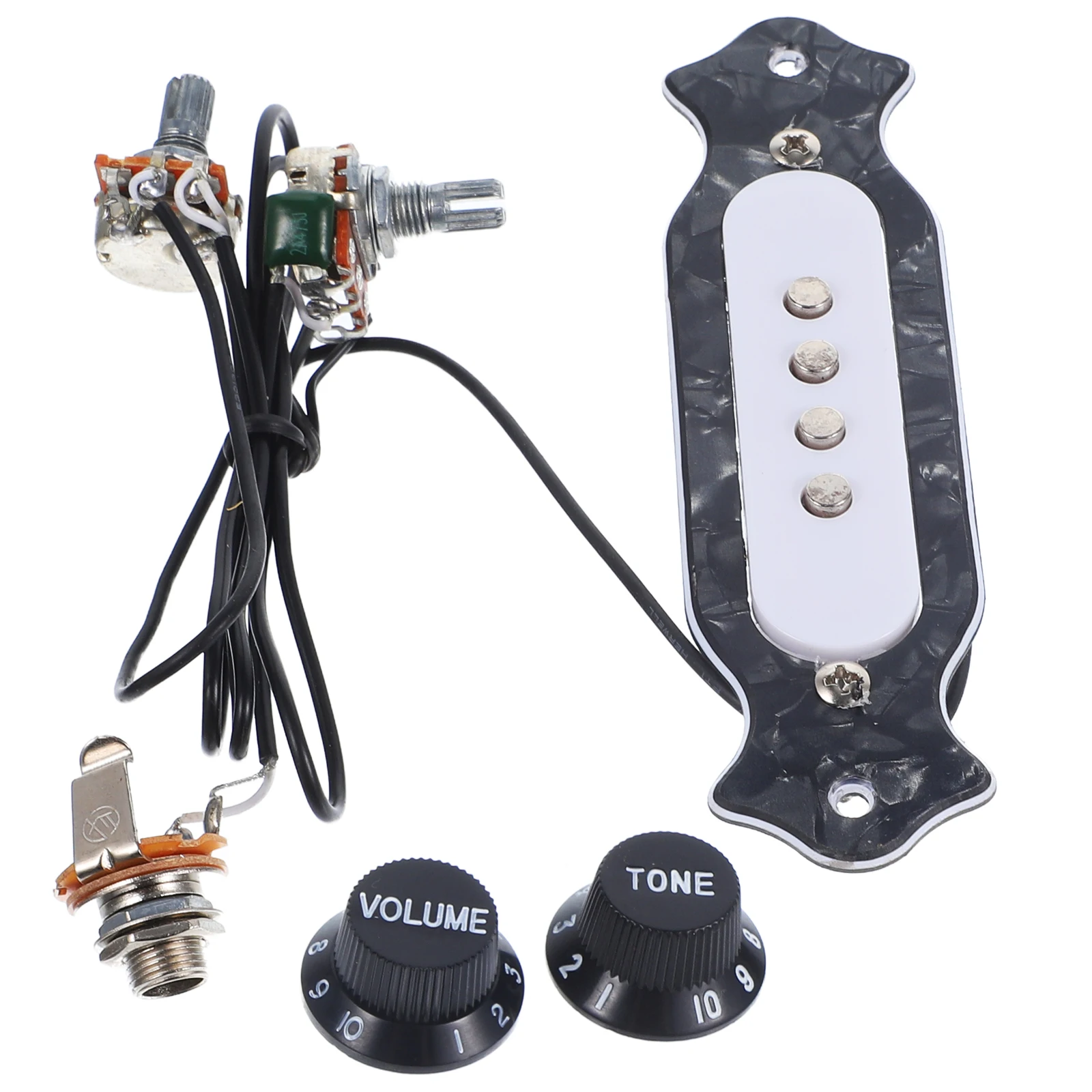 Captador de som de 4 cordas pré-fiado preto abs escudo bobina de cobre para guitarra elétrica acústica com botão de controle de tom de volume