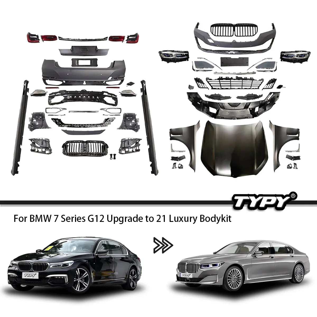 Car Kit For BMW 7 Series G12 2016-2018 Upgrade 2021 Luxury Front And Rear Bumper Headlight Taillight