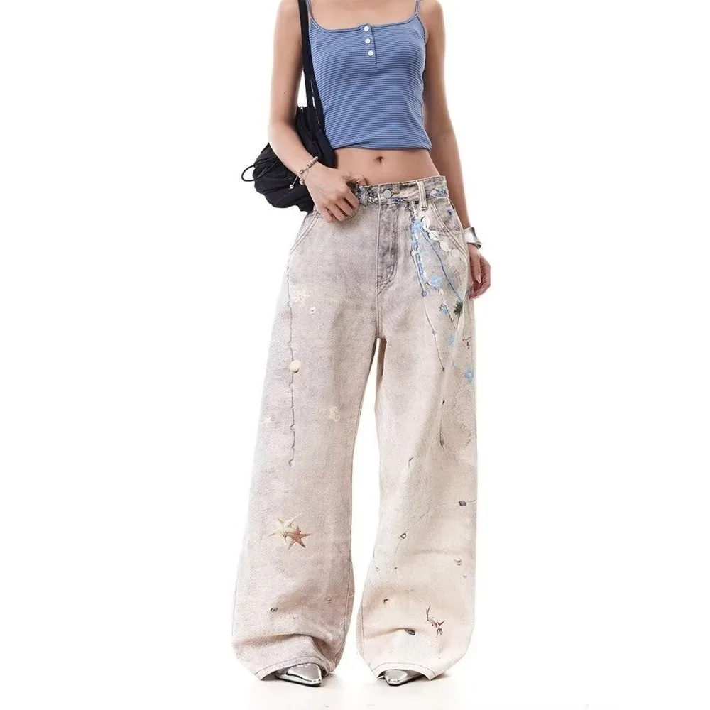 

Women's Star Graffiti Casual Cargo Baggy Pants Y2K American Harajuku Aesthetics Oversize 90s Loose Wide Leg Retro Pants Clothing