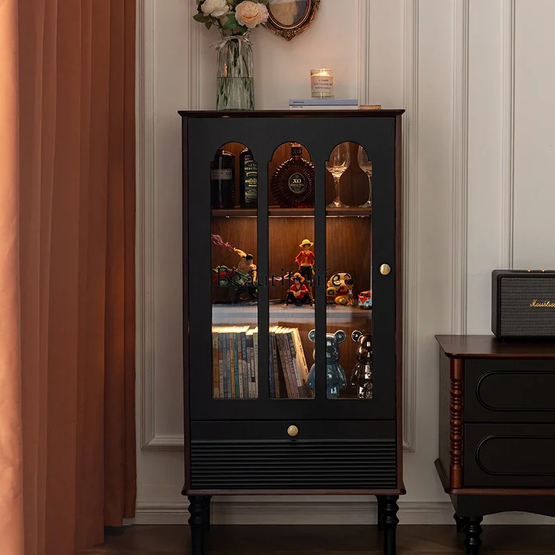 

12French Retro Solid Wood Glass Wine Cabinet Small Apartment Living Room Wall Display Cabinet