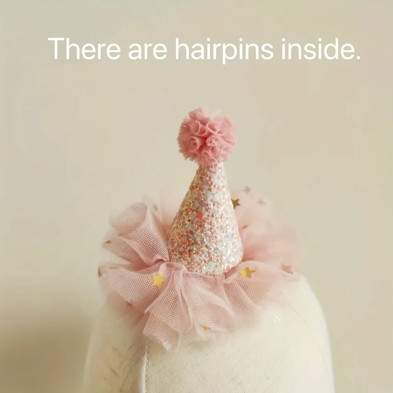 Chapeau de fête à paillettes scintillantes, 1 pièce, avec nœud en Tulle rose et décor Floral, couvre-chef de célébration en Polyester pour les événements de séance photo d'anniversaire