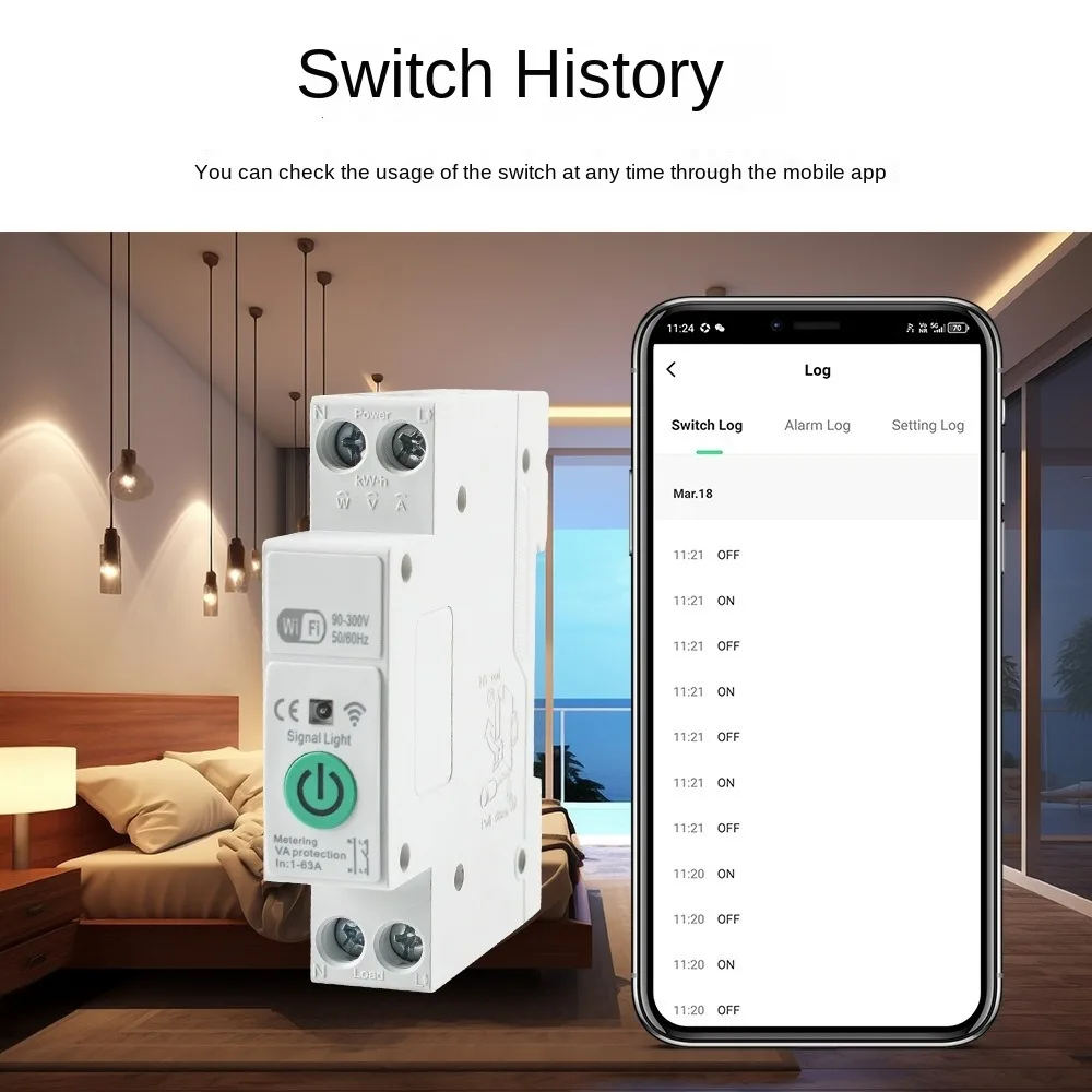 Remote Voice Control Tuya WiFi Smart Circuit Breaker Electricity Statistics Monitoring Din Rail Switch 1-63A 1P