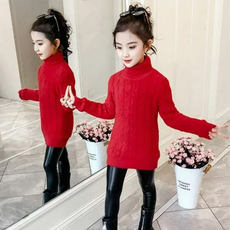 Girl's Knit Sweater with Fluffy Thickened High Neck Pullover 2025 New Trendy Mink-Style Fleece Base Layer Top