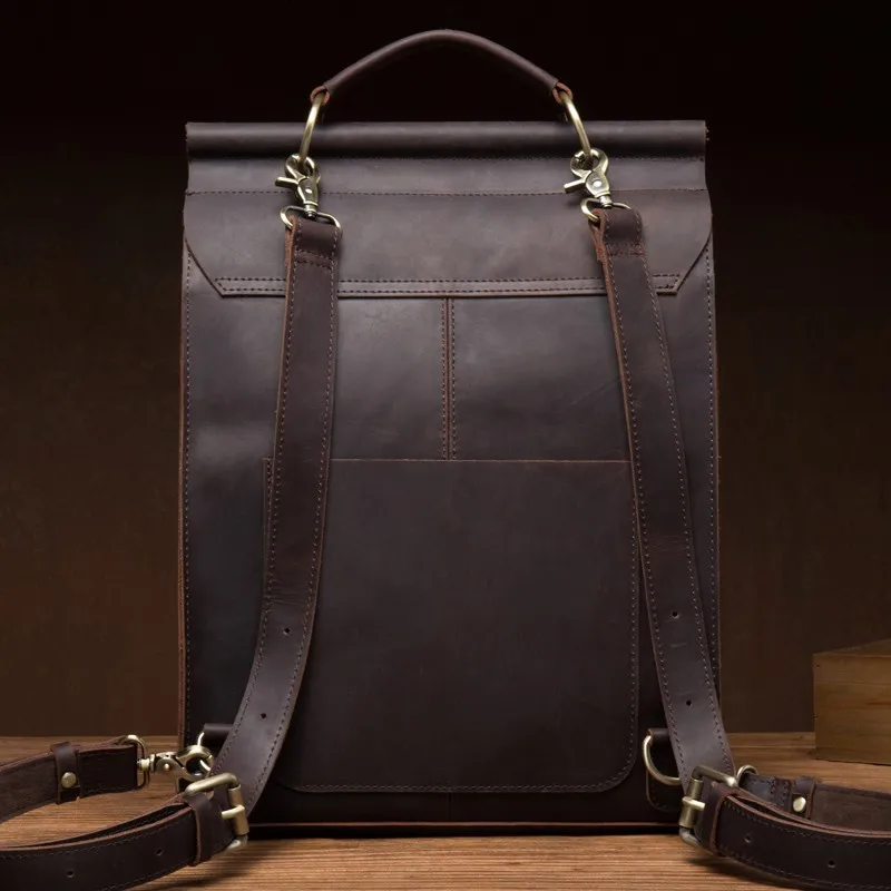 Mad horse leather, cowhide, trendy genuine leather backpacks for men, school bags, casual outdoor backpacks