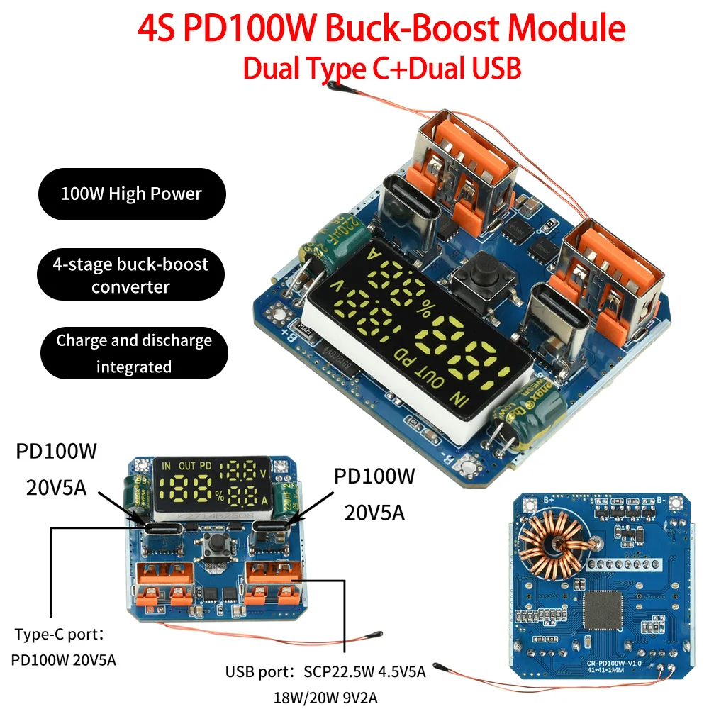 4S 14.6V/16.8V PD 100W Charge/Discharge Integrated Module Ternary Lithium/Lithium Iron Phosphate 20V 5A Output Fast Charging