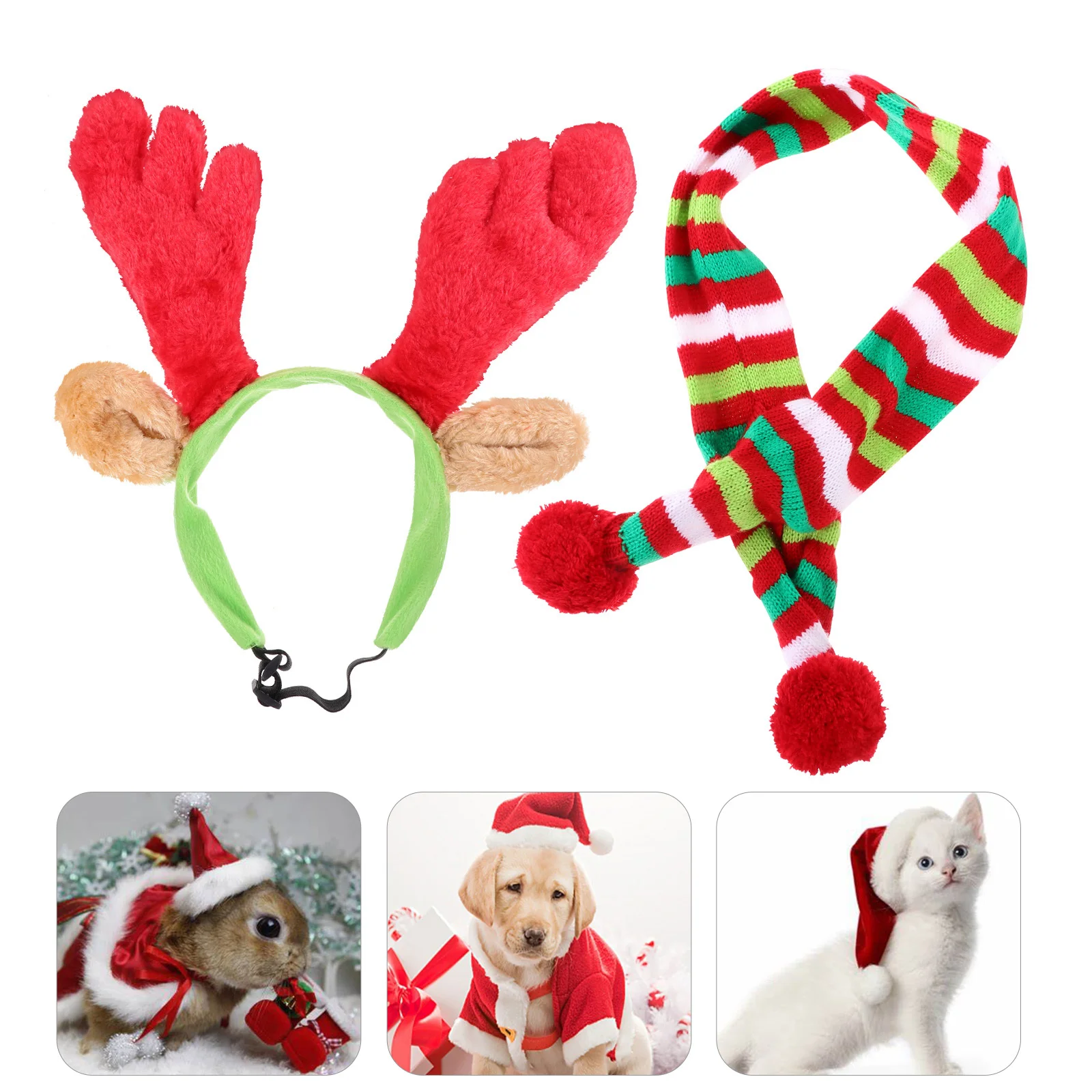 

1Set Christmas Dog Scarf and Headband Set Reindeer Antlers Design Soft Durable Acrylic Polar Fleece Safe for Cats Dogs