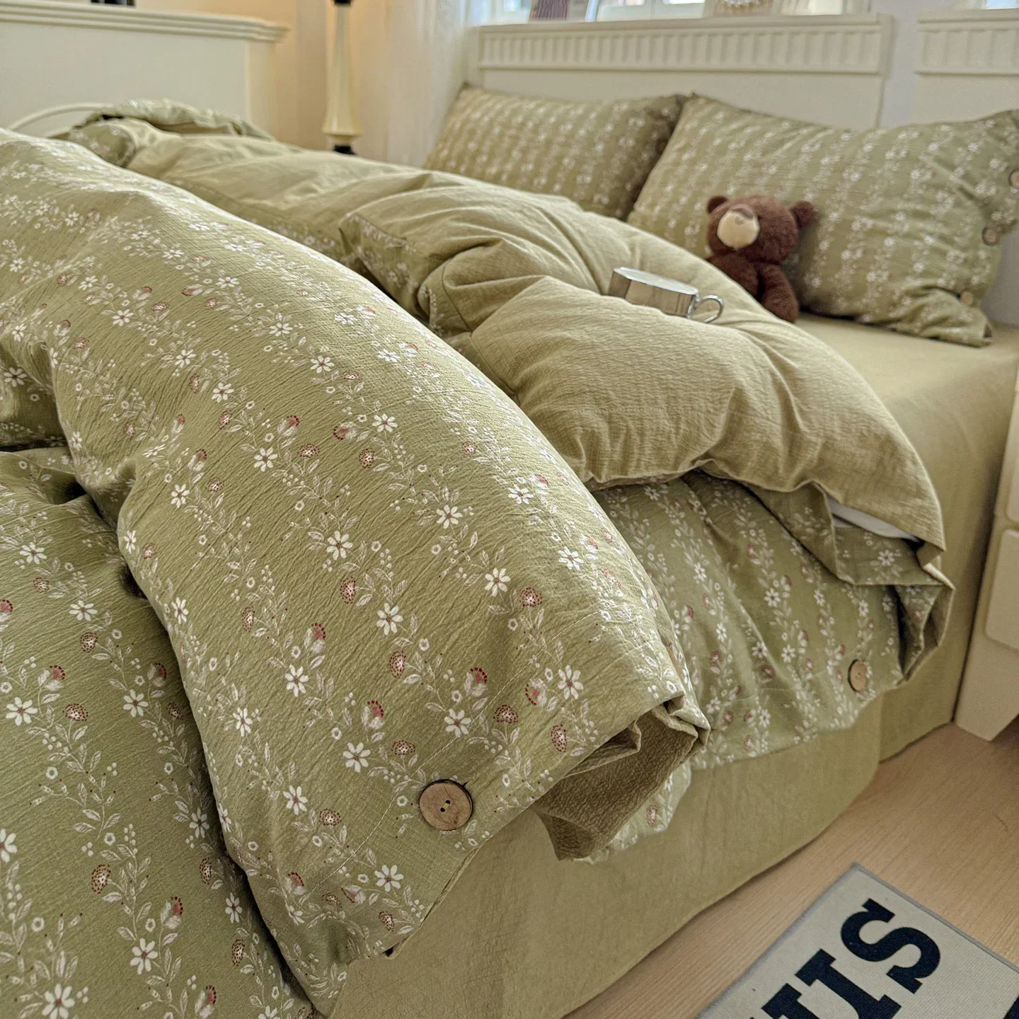 Japanese Floral Printed Duvet Cover Set Twin King Soft Homestay Bedding Set Quilt Cover Button Comforter Cover with Pillowcase