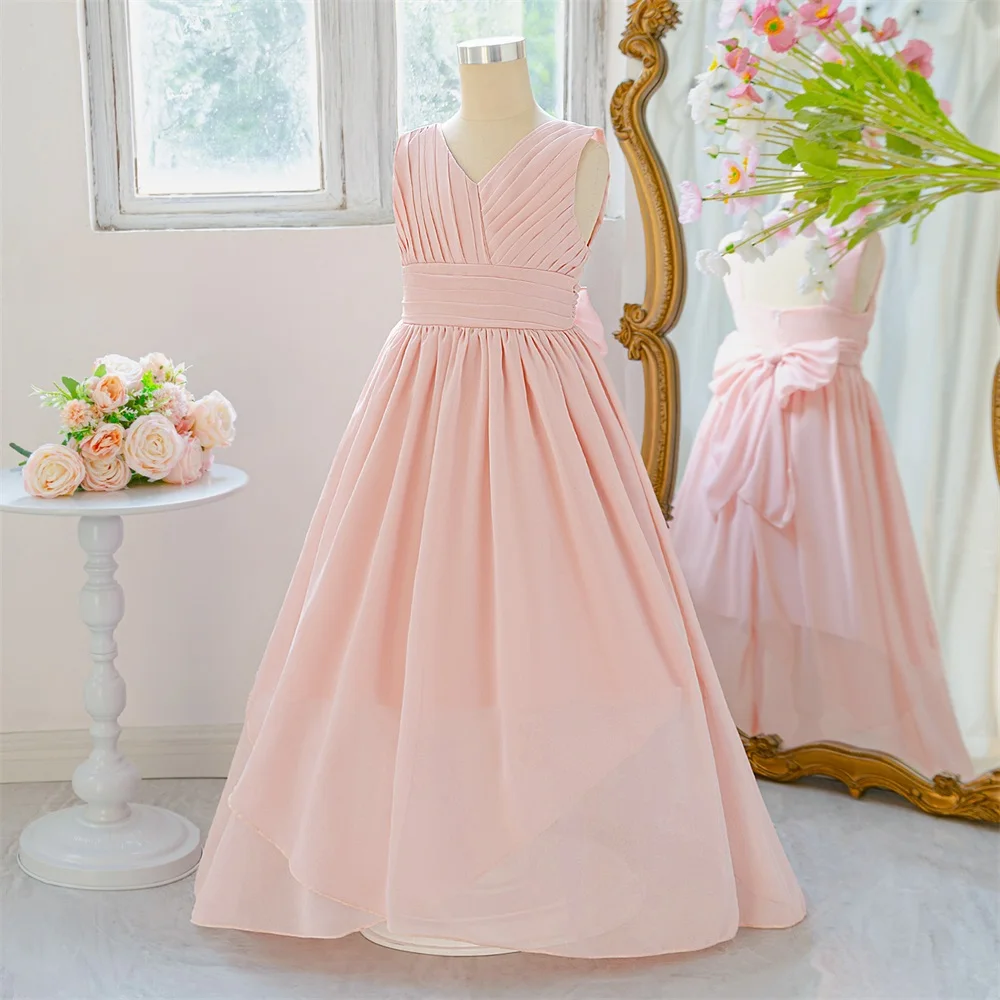 Girls V-Neck Ball Gown Temperament Fluffy Princess Glossy Banquet Birthday Stage Host Party Piano Performance Evening Dress