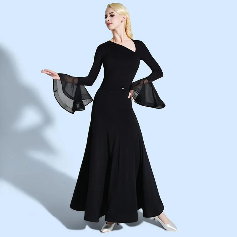 Black Ballroom Dance Dress 2026 Women Waltz Performance Outfit Modern Standard Dancing Stage Clothes Dancer Training Wear 3407