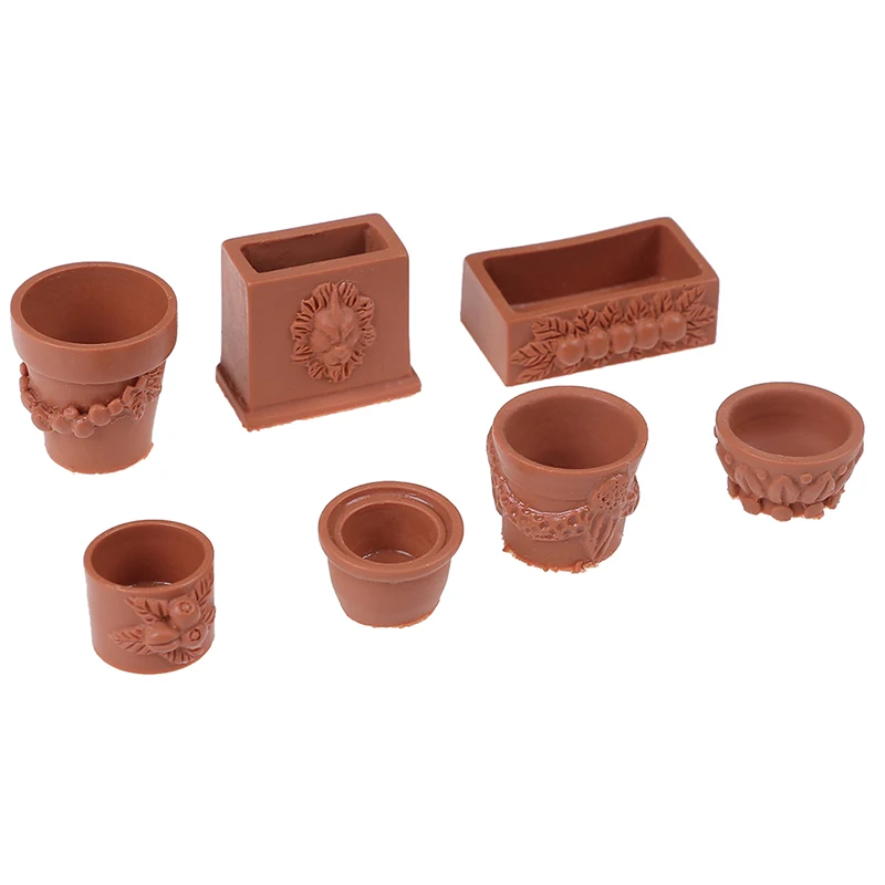 Mini Miniatura Bonsai Flower Pot, Dollhouse Fairy Garden Decor, Doll House Collectibles, Acessórios, 7Pcs por conjunto